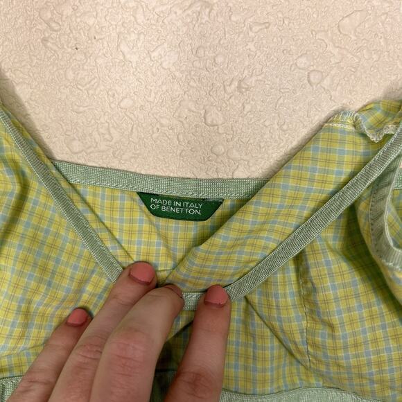 Made In Italy Of Benetton Taglia Plaid Summer Dress Cotton Green Size Small - Picture 5 of 11